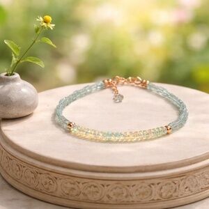 New Natural Aquamarine | Opal Bracelet 14k Rose Gold  , 7.2" - 7.75"